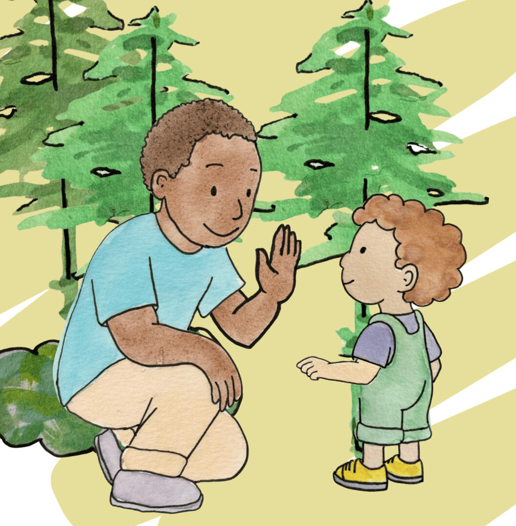 Multi-racial family discusses household finances in a calm, simplistic way in a beautiful watercolor setting.